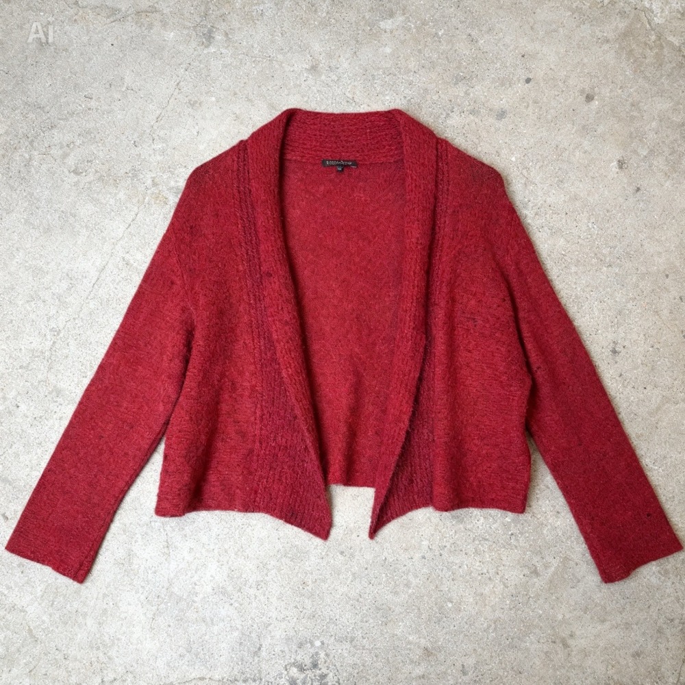 Eileen Fisher Wool Mohair Cashmere Cardigan Open Front Quiet Luxury Red XS